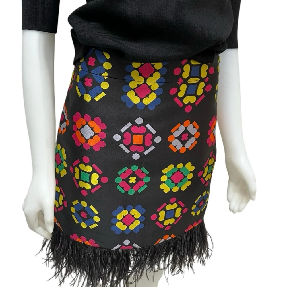 NWT MILLY NY Mini Skirt Couture Barbicore Glam Ostrich Feather Print Allover Sz2